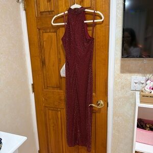 Mac Duggal Deep Red Halter Maxi Dress